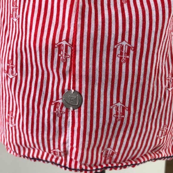 Womens Milano Stripped Red Anchor Nautical V neck button up blouse size 36 - Picture 5 of 14
